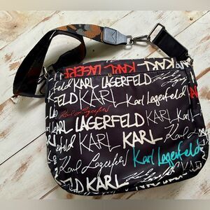 KARL LAGERFIELD PARIS Cara messenger bag black colorful logo streetwear purse